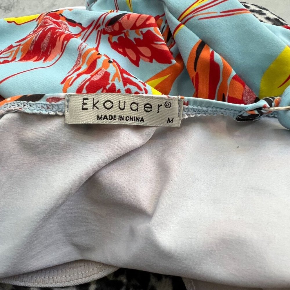 Ekouaer One Piece Floral Blue Swimsuit Size Medium M - Picture 3 of 4